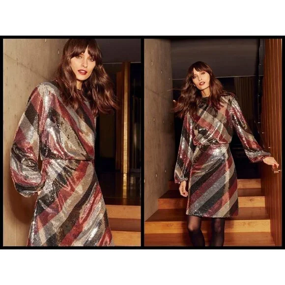 💕TED BAKER💕 Jocasta Striped Sequin Mini Dress - Picture 2 of 15